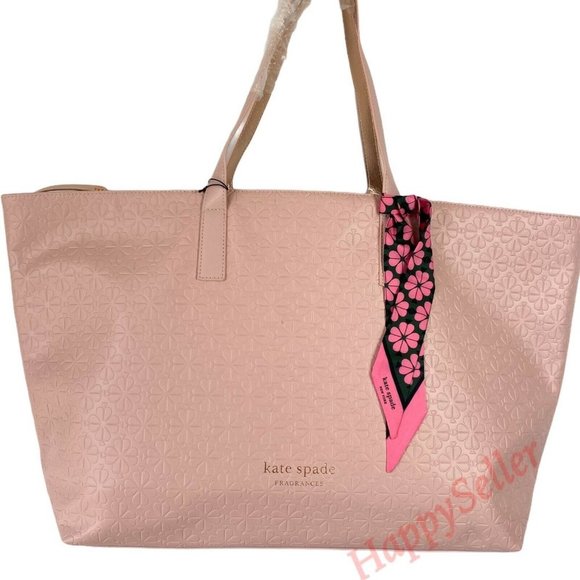 Kate Spade Tote Pink Blush Faux Leather Beach Bag Spring Handbag Travel Shopper - Picture 3 of 7